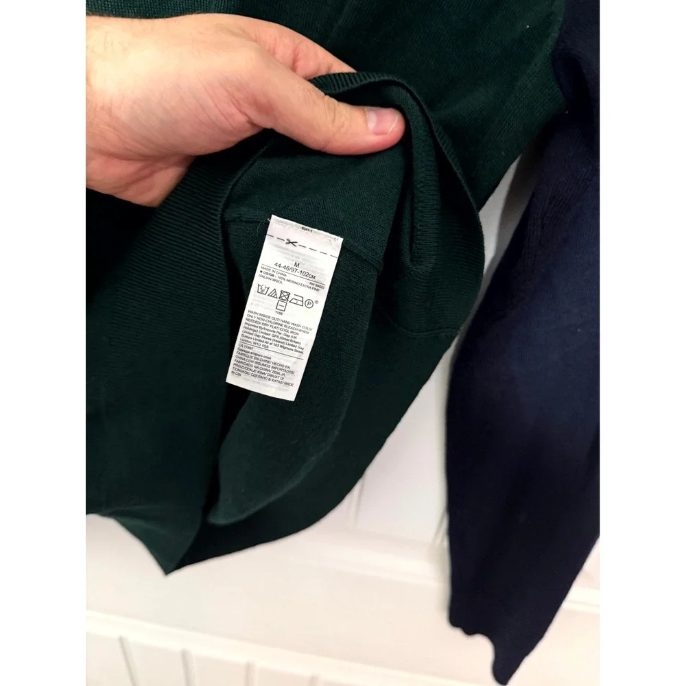 Banana Republic Sweater Mens M Merino Wool Colorblock Raglan Green Navy EUC